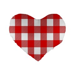 Red And White Plaids Standard 16  Premium Flano Heart Shape Cushions by ConteMonfrey