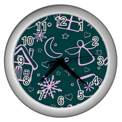 Background-cute Christmas Wall Clock (silver) by nateshop