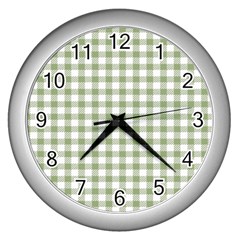 Green Tea White Small Plaids Wall Clock (silver) by ConteMonfrey