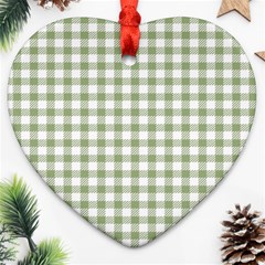 Green Tea White Small Plaids Heart Ornament (two Sides) by ConteMonfrey