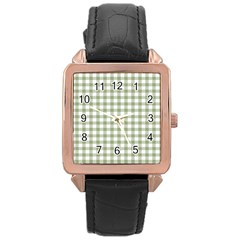 Green Tea White Small Plaids Rose Gold Leather Watch  by ConteMonfrey