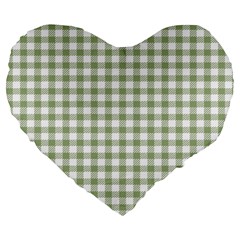 Green Tea White Small Plaids Large 19  Premium Flano Heart Shape Cushions by ConteMonfrey