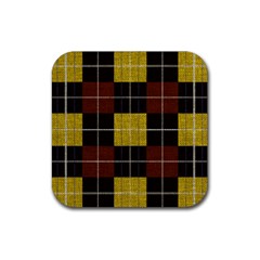 Modern Black Red Golden Plaids Rubber Coaster (square) by ConteMonfrey