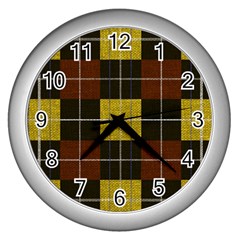 Modern Black Red Golden Plaids Wall Clock (silver) by ConteMonfrey