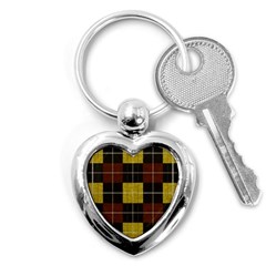 Modern Black Red Golden Plaids Key Chain (heart) by ConteMonfrey