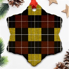 Modern Black Red Golden Plaids Snowflake Ornament (two Sides)