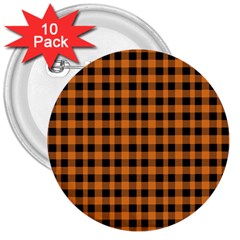 Orange black small plaids 3  Buttons (10 pack) 