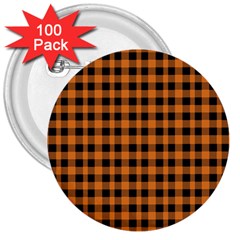 Orange black small plaids 3  Buttons (100 pack) 