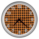 Orange black small plaids Wall Clock (Silver) Front