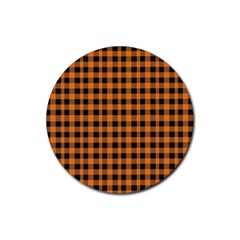 Orange black small plaids Rubber Coaster (Round)