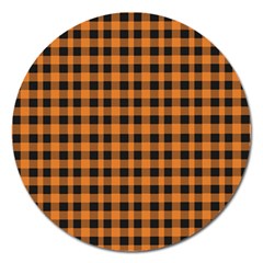 Orange black small plaids Magnet 5  (Round)