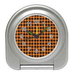 Orange black small plaids Travel Alarm Clock