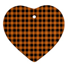 Orange Black Small Plaids Heart Ornament (two Sides) by ConteMonfrey