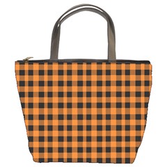 Orange black small plaids Bucket Bag