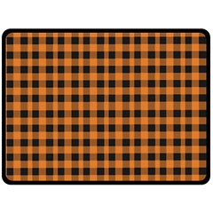 Orange black small plaids Fleece Blanket (Large) 