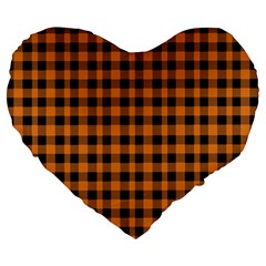 Orange black small plaids Large 19  Premium Flano Heart Shape Cushions