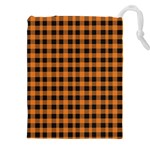 Orange black small plaids Drawstring Pouch (5XL) Front