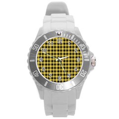 Black And Yellow Small Plaids Round Plastic Sport Watch (l) by ConteMonfrey