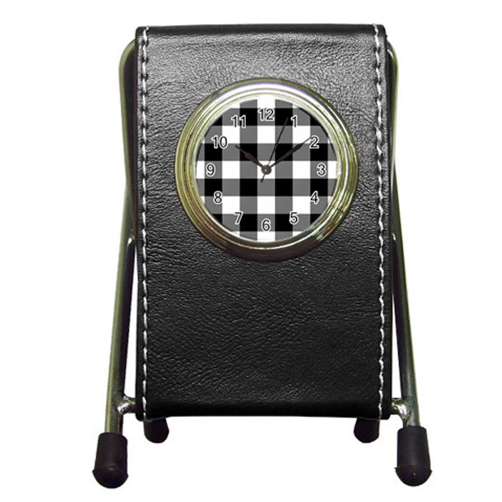 Black and white classic plaids Pen Holder Desk Clock