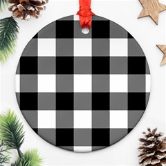 Black And White Classic Plaids Round Ornament (two Sides) by ConteMonfrey