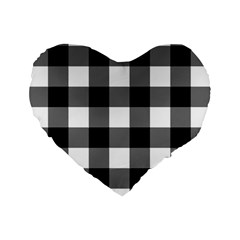 Black And White Classic Plaids Standard 16  Premium Flano Heart Shape Cushions by ConteMonfrey