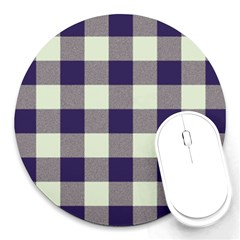 Blue Purple And White Plaids Round Mousepads by ConteMonfrey