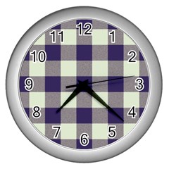 Blue Purple And White Plaids Wall Clock (silver) by ConteMonfrey