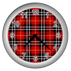 Black, White And Red Classic Plaids Wall Clock (silver) by ConteMonfrey