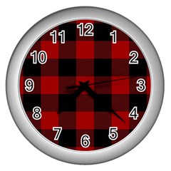 Red And Black Plaids Wall Clock (silver) by ConteMonfrey