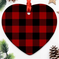 Red And Black Plaids Heart Ornament (two Sides) by ConteMonfrey