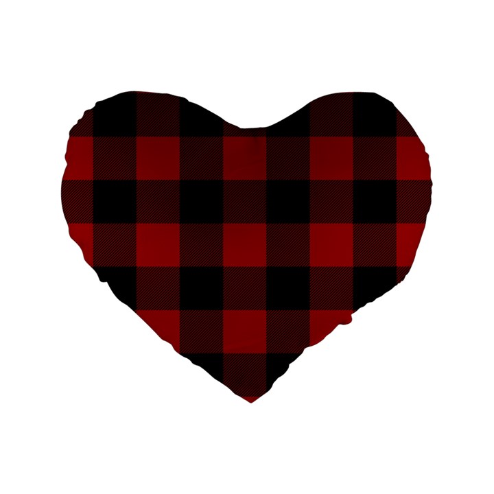 Red and black plaids Standard 16  Premium Heart Shape Cushions