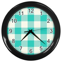 Blue And White Plaids Wall Clock (black) by ConteMonfrey