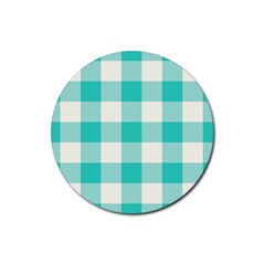 Blue And White Plaids Rubber Coaster (round) by ConteMonfrey