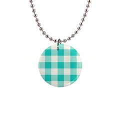 Blue And White Plaids 1  Button Necklace by ConteMonfrey