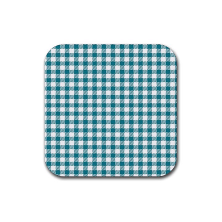 Straight Blue White Small Plaids Rubber Coaster (Square)