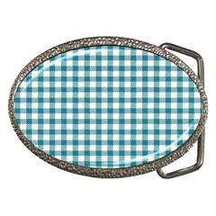 Straight Blue White Small Plaids Belt Buckles by ConteMonfrey