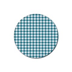 Straight Blue White Small Plaids Rubber Coaster (round) by ConteMonfrey