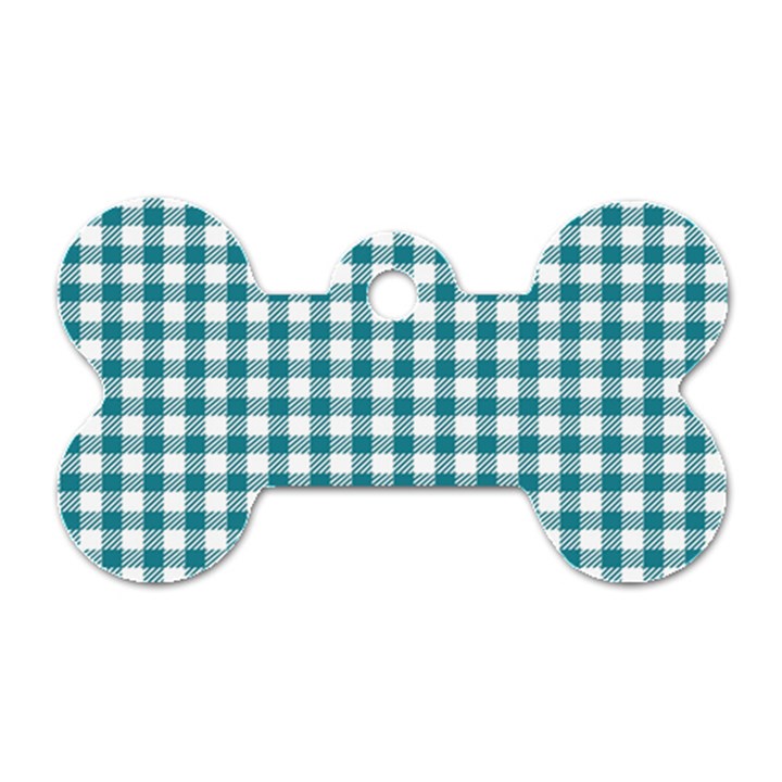 Straight Blue White Small Plaids Dog Tag Bone (One Side)