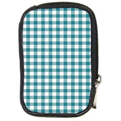 Straight Blue White Small Plaids Compact Camera Leather Case by ConteMonfrey