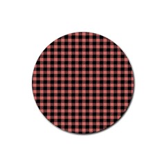 Straight Black Pink Small Plaids  Rubber Coaster (round) by ConteMonfrey