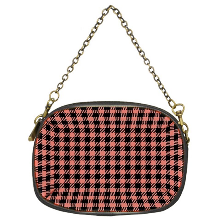 Straight Black Pink Small Plaids  Chain Purse (One Side)