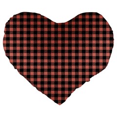 Straight Black Pink Small Plaids  Large 19  Premium Flano Heart Shape Cushions by ConteMonfrey