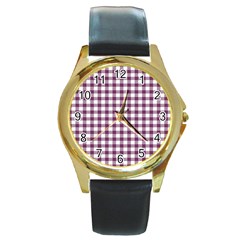 Straight Purple White Small Plaids  Round Gold Metal Watch by ConteMonfrey