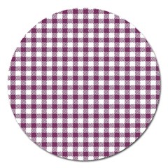 Straight Purple White Small Plaids  Magnet 5  (round) by ConteMonfrey