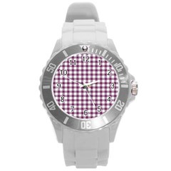 Straight Purple White Small Plaids  Round Plastic Sport Watch (l) by ConteMonfrey