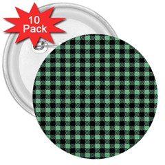 Straight Green Black Small Plaids   3  Buttons (10 Pack)  by ConteMonfrey