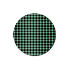 Straight Green Black Small Plaids   Rubber Coaster (round) by ConteMonfrey