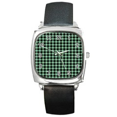 Straight Green Black Small Plaids   Square Metal Watch by ConteMonfrey