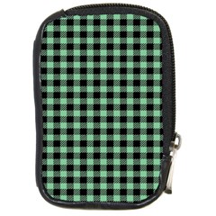 Straight Green Black Small Plaids   Compact Camera Leather Case by ConteMonfrey