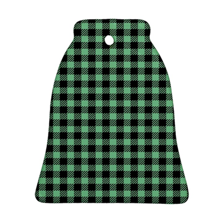 Straight Green Black Small Plaids   Ornament (Bell)